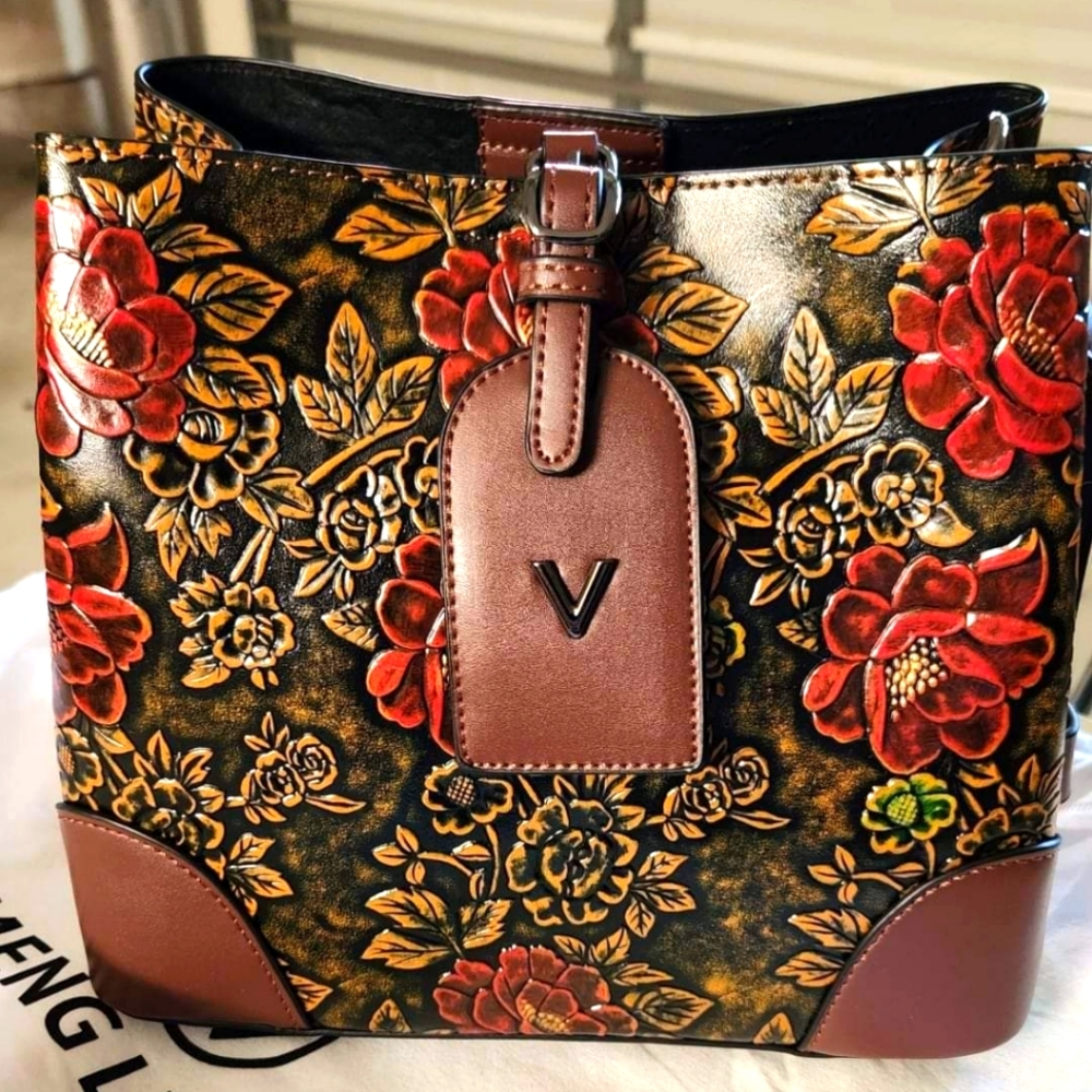 Beautiful Brown Embossed Flower Handbag